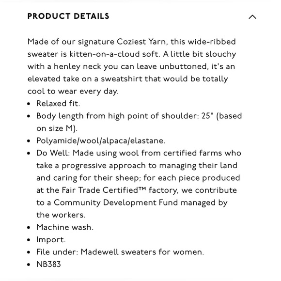 NWT | Madewell | Bowden Henley Sweater in Coziest Yarn - Picture 7 of 17